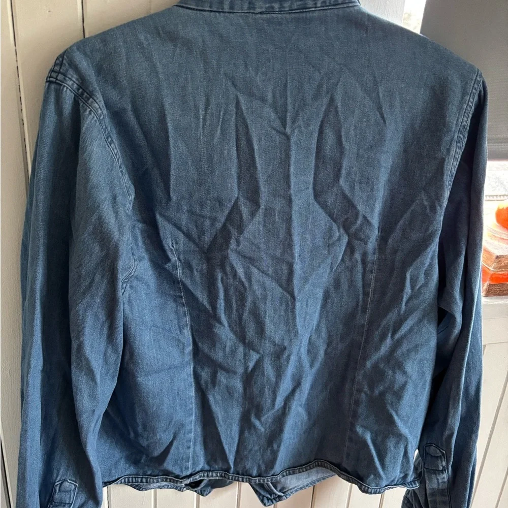 Embroidered Denim Button Down Shirt - Picture 4 of 5